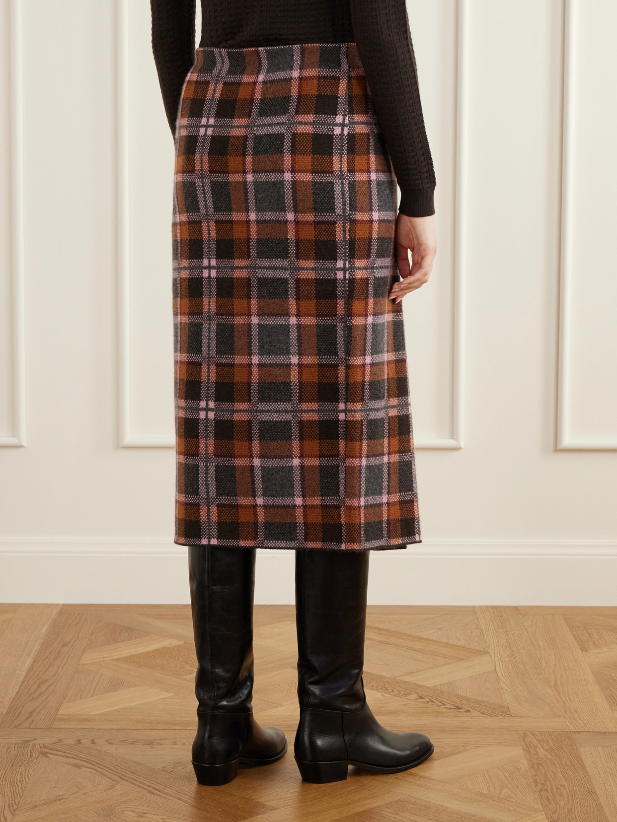 Tartan Wrap Fringed-Detail Wool And Cashmere-Blend Midi