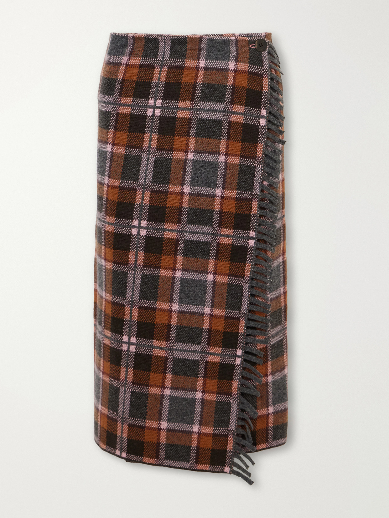 Tartan Wrap Fringed-Detail Wool And Cashmere-Blend Midi