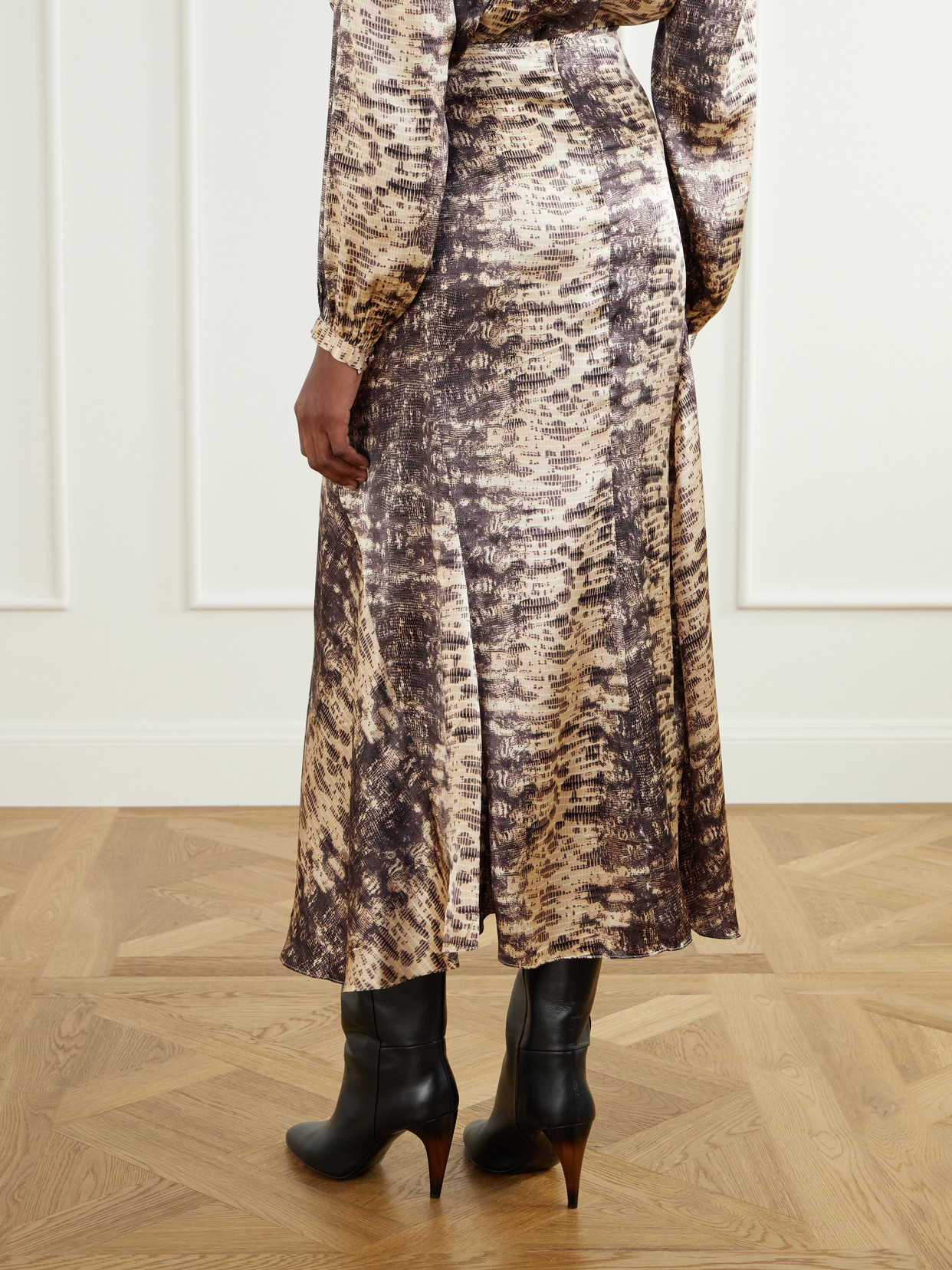 Laren Gathered Printed Silk-Crepe Midi