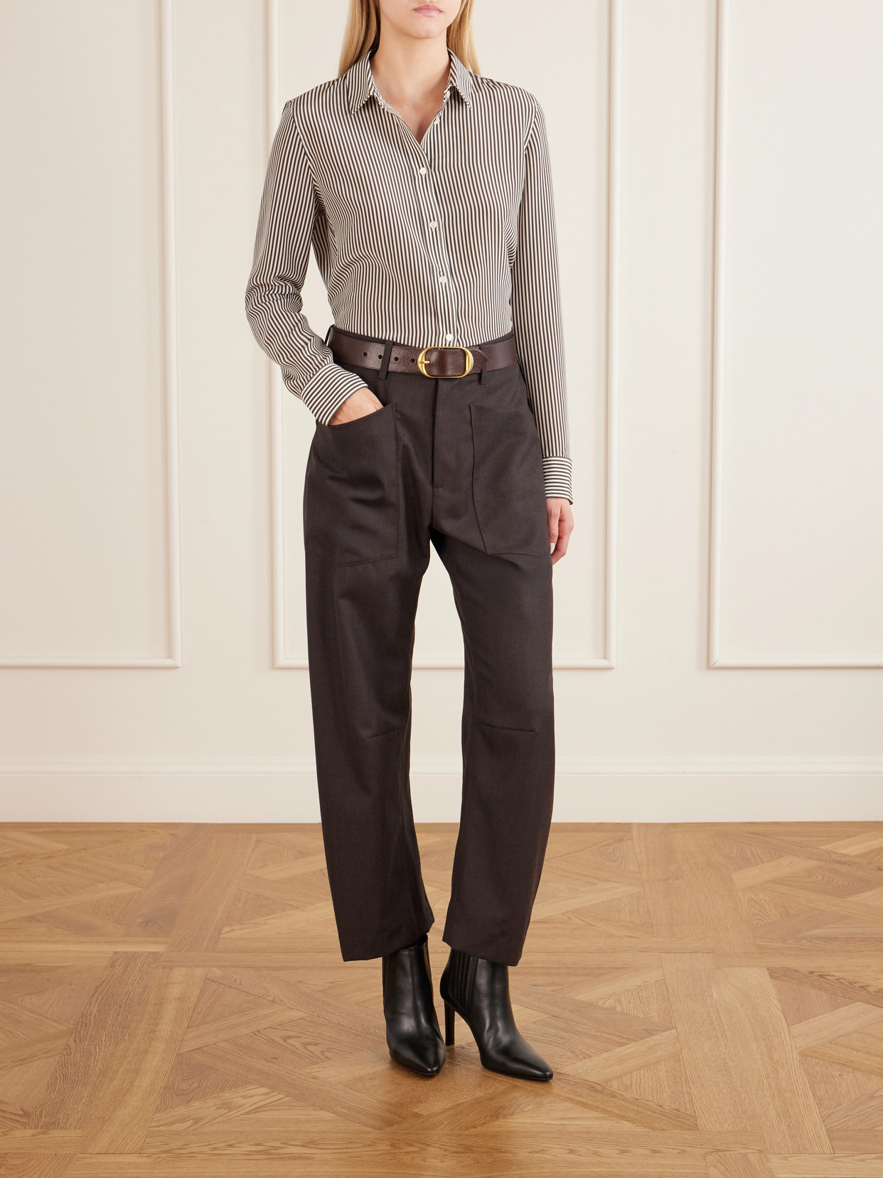 Gaia Striped Silk-Crepe De Chine Shirt