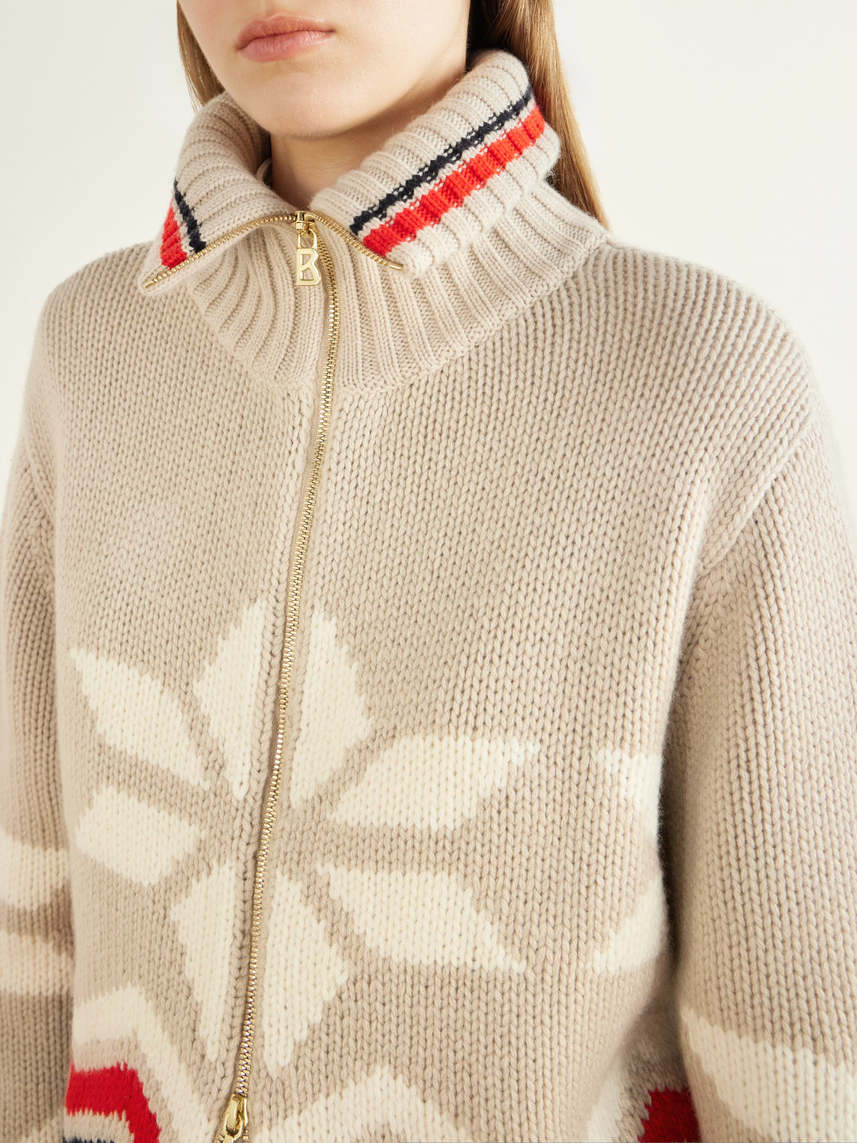 Frances Intarsia-Knit Cashmere Zip-Up Sweater