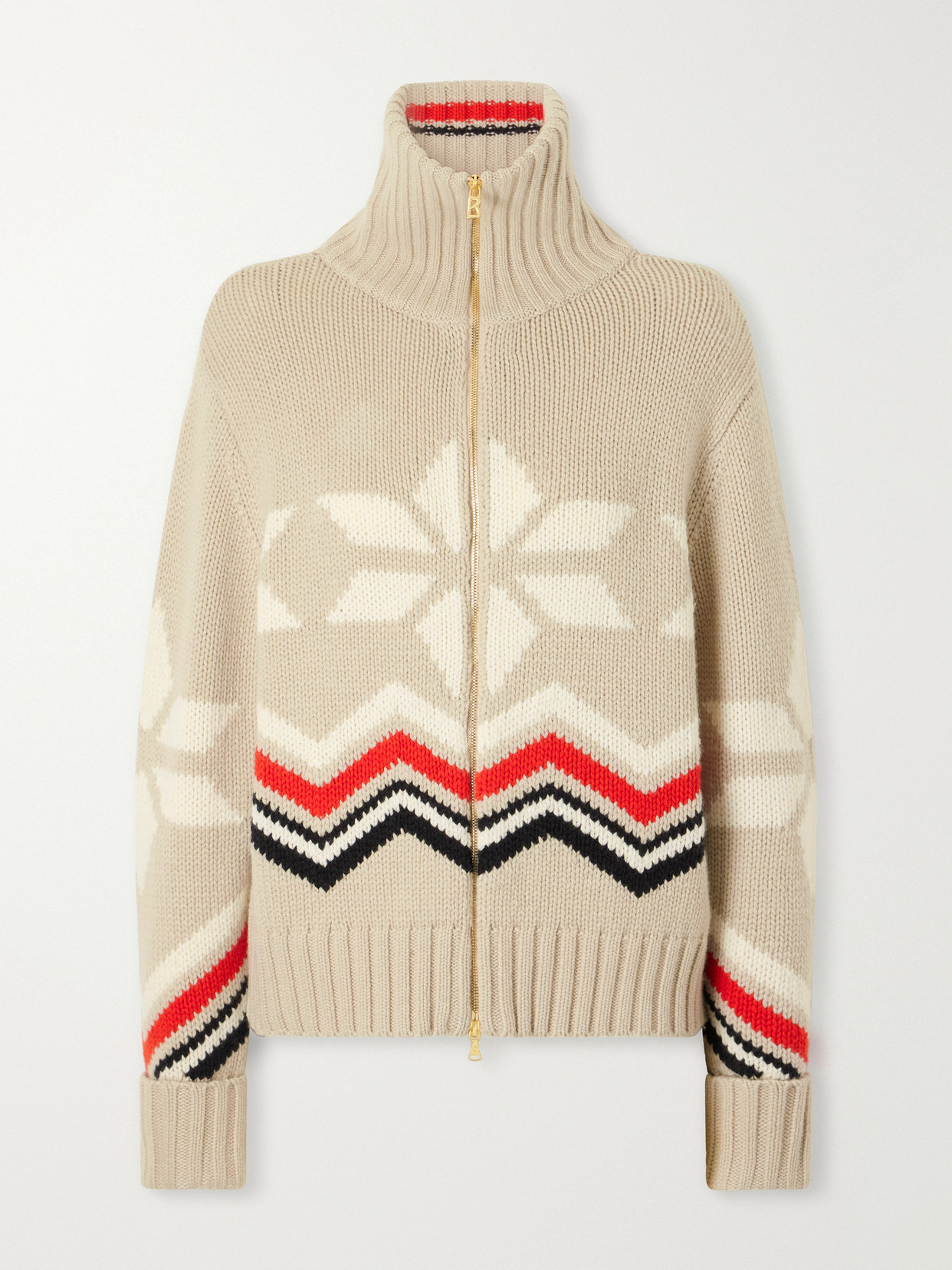 Frances Intarsia-Knit Cashmere Zip-Up Sweater