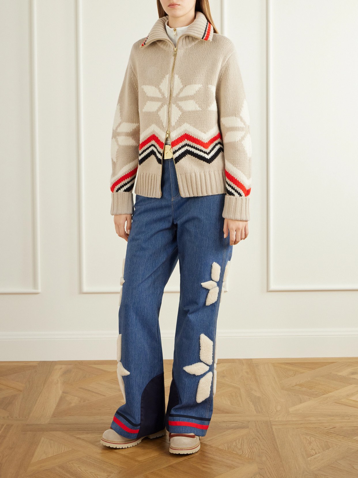 Frances Intarsia-Knit Cashmere Zip-Up Sweater