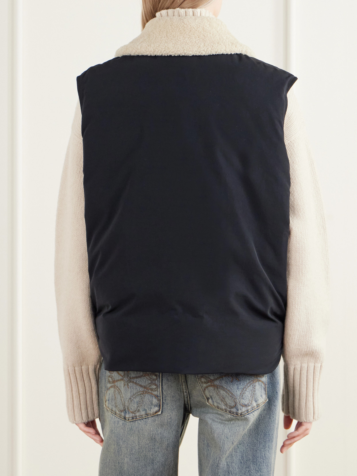 Logo-Debossed Shearling And Leather-Trimmed Cotton-Blend Canvas Vest