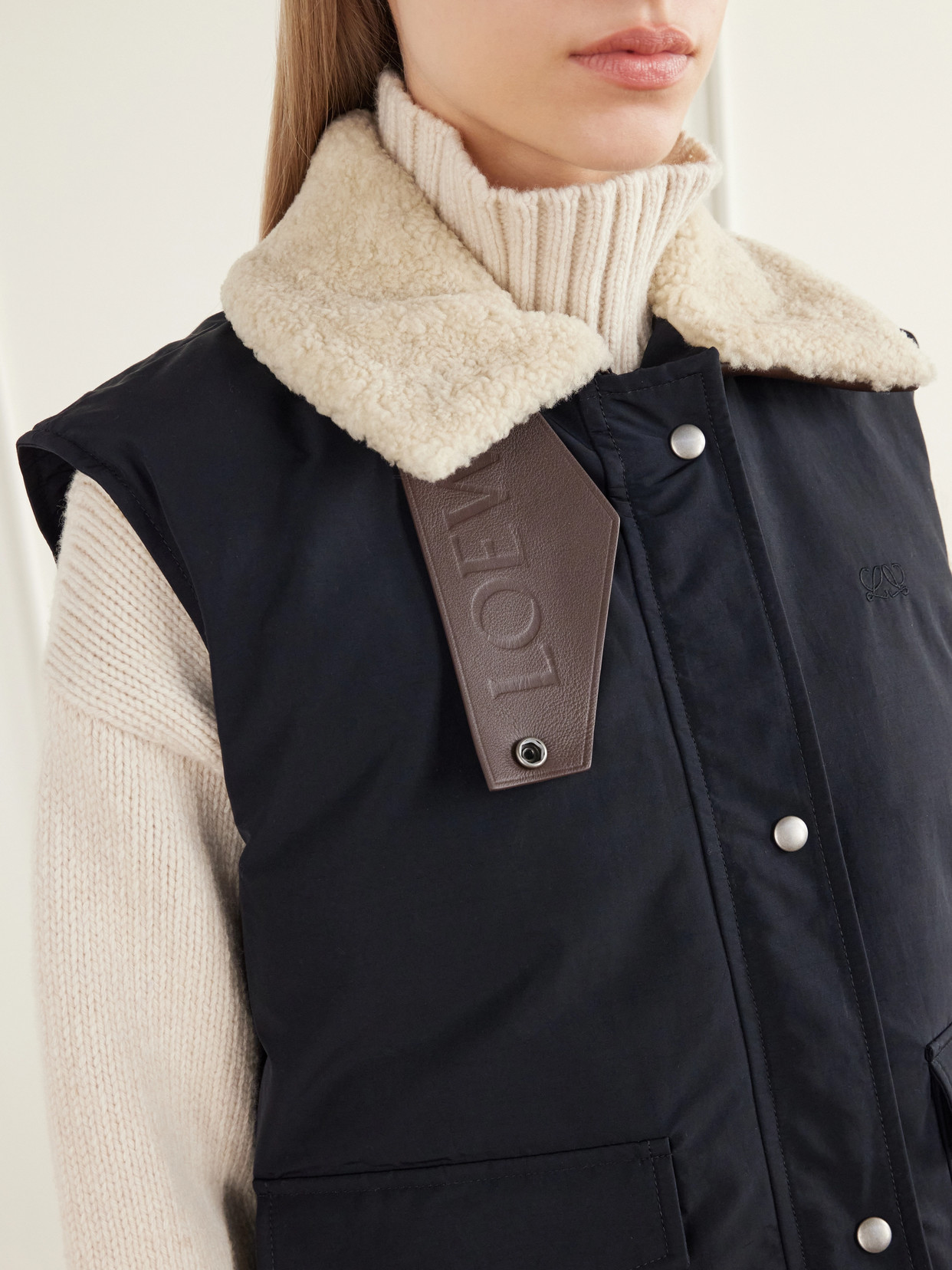 Logo-Debossed Shearling And Leather-Trimmed Cotton-Blend Canvas Vest