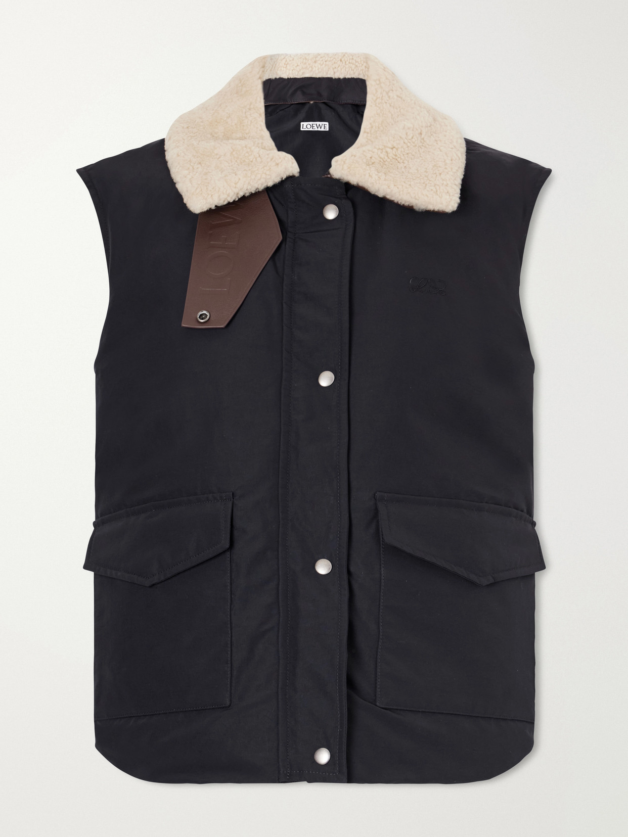 Logo-Debossed Shearling And Leather-Trimmed Cotton-Blend Canvas Vest