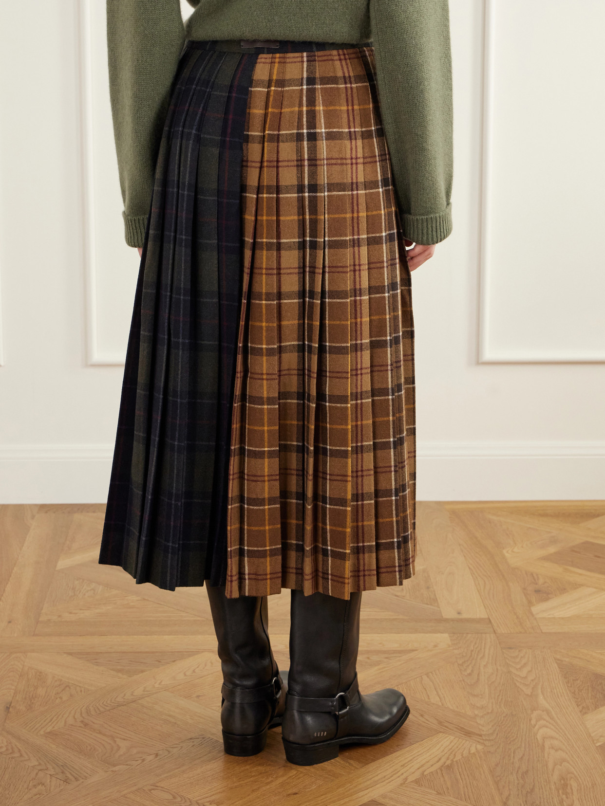 Hazelwood Two-Tone Pleated Checked Flannel Midi
