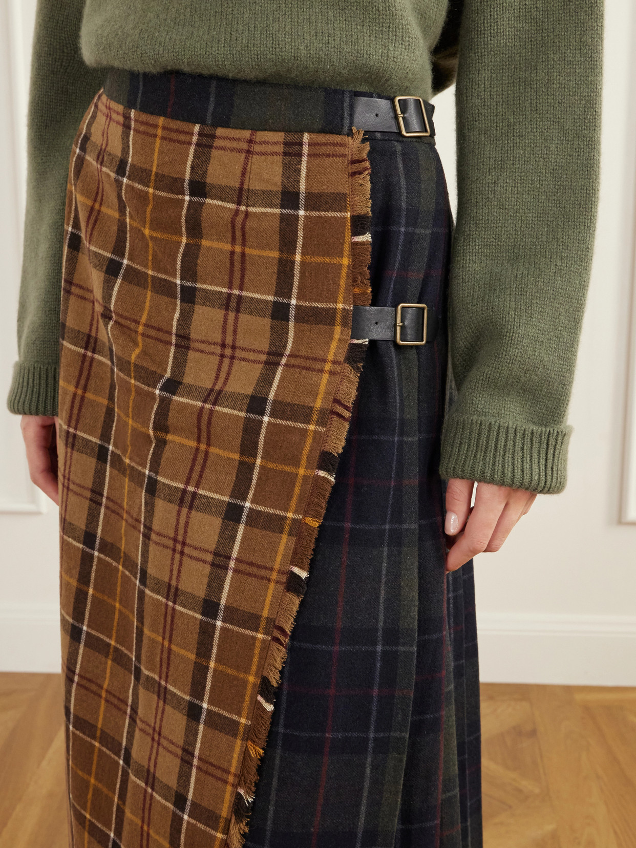 Hazelwood Two-Tone Pleated Checked Flannel Midi