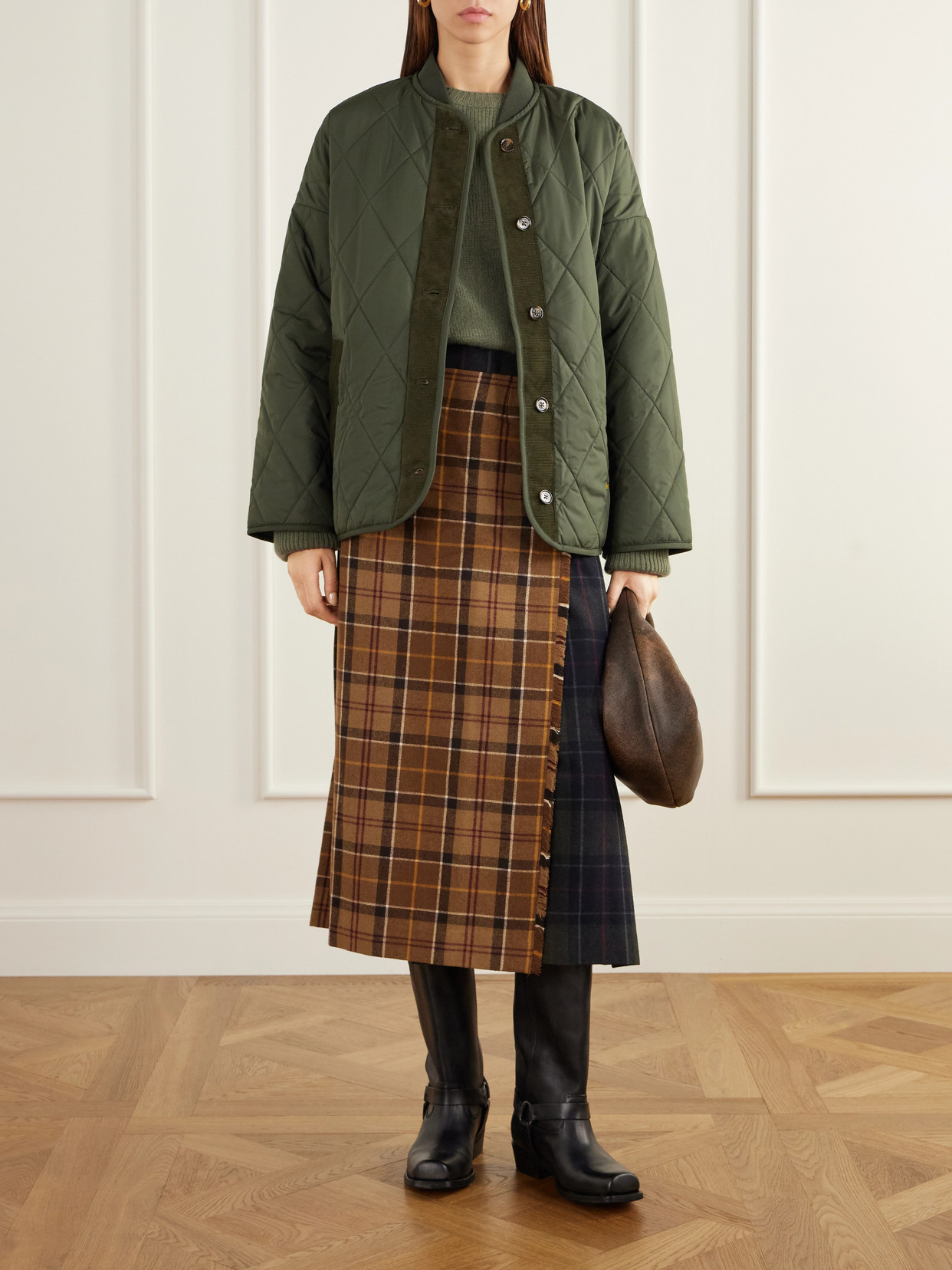 Hazelwood Two-Tone Pleated Checked Flannel Midi
