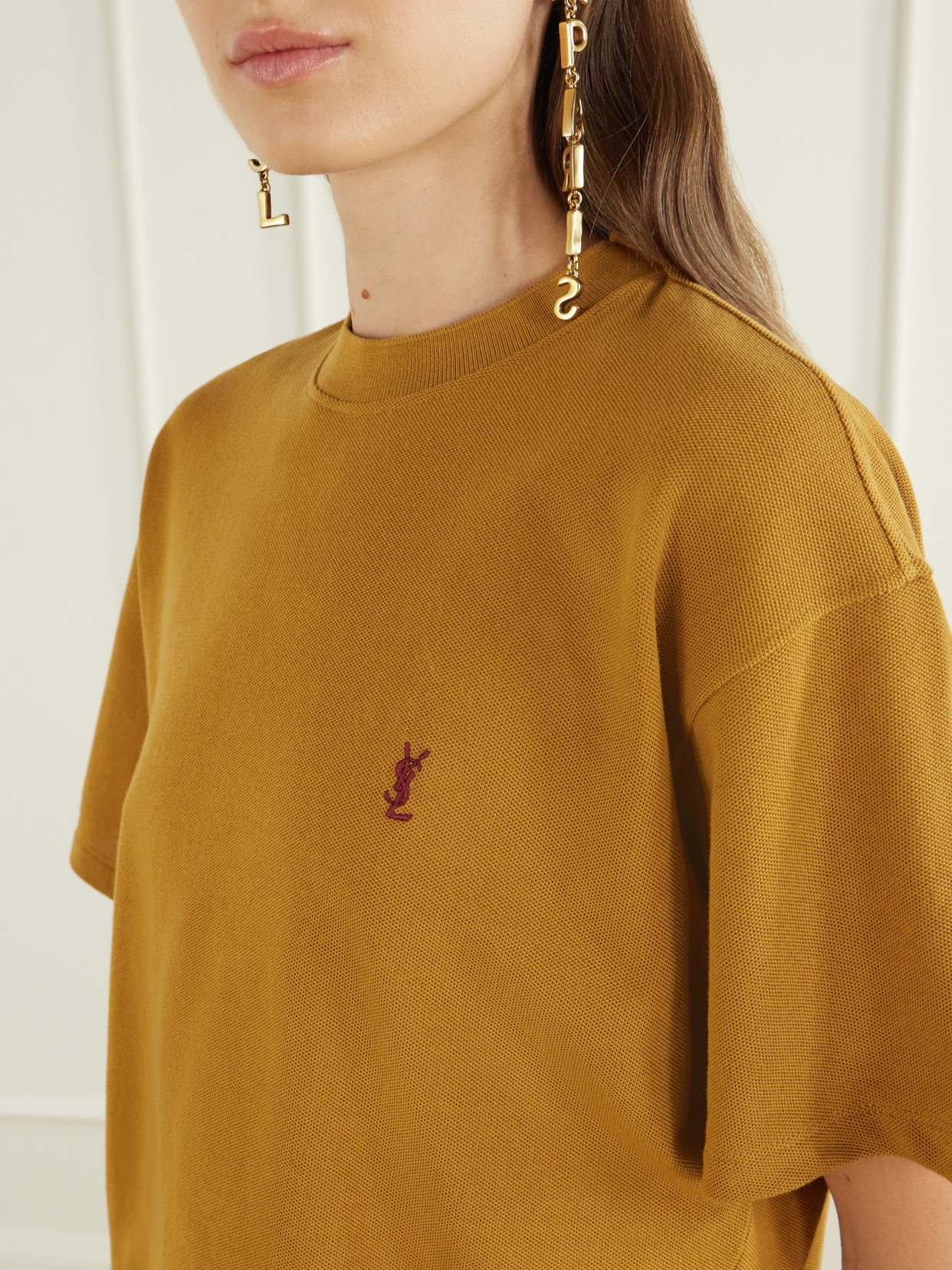 Cassandre-Embroidered Cotton-Piqué T-Shirt