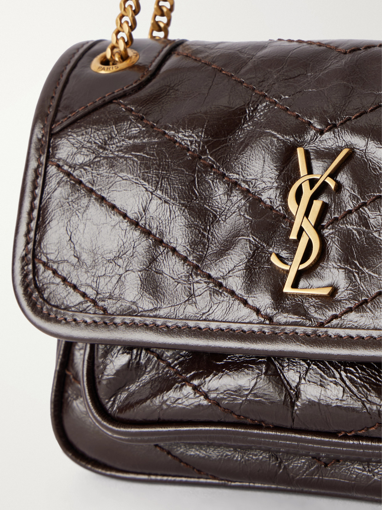 Niki Mini Cassandre-Embellished Crinkled-Leather Shoulder Bag