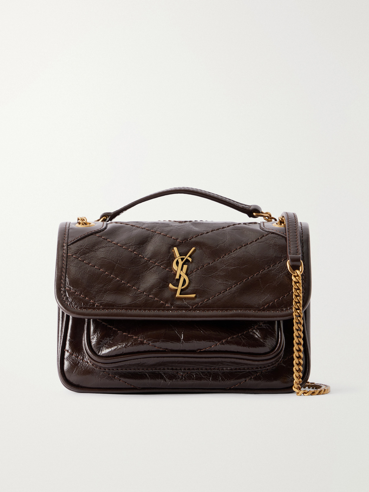 Niki Mini Cassandre-Embellished Crinkled-Leather Shoulder Bag