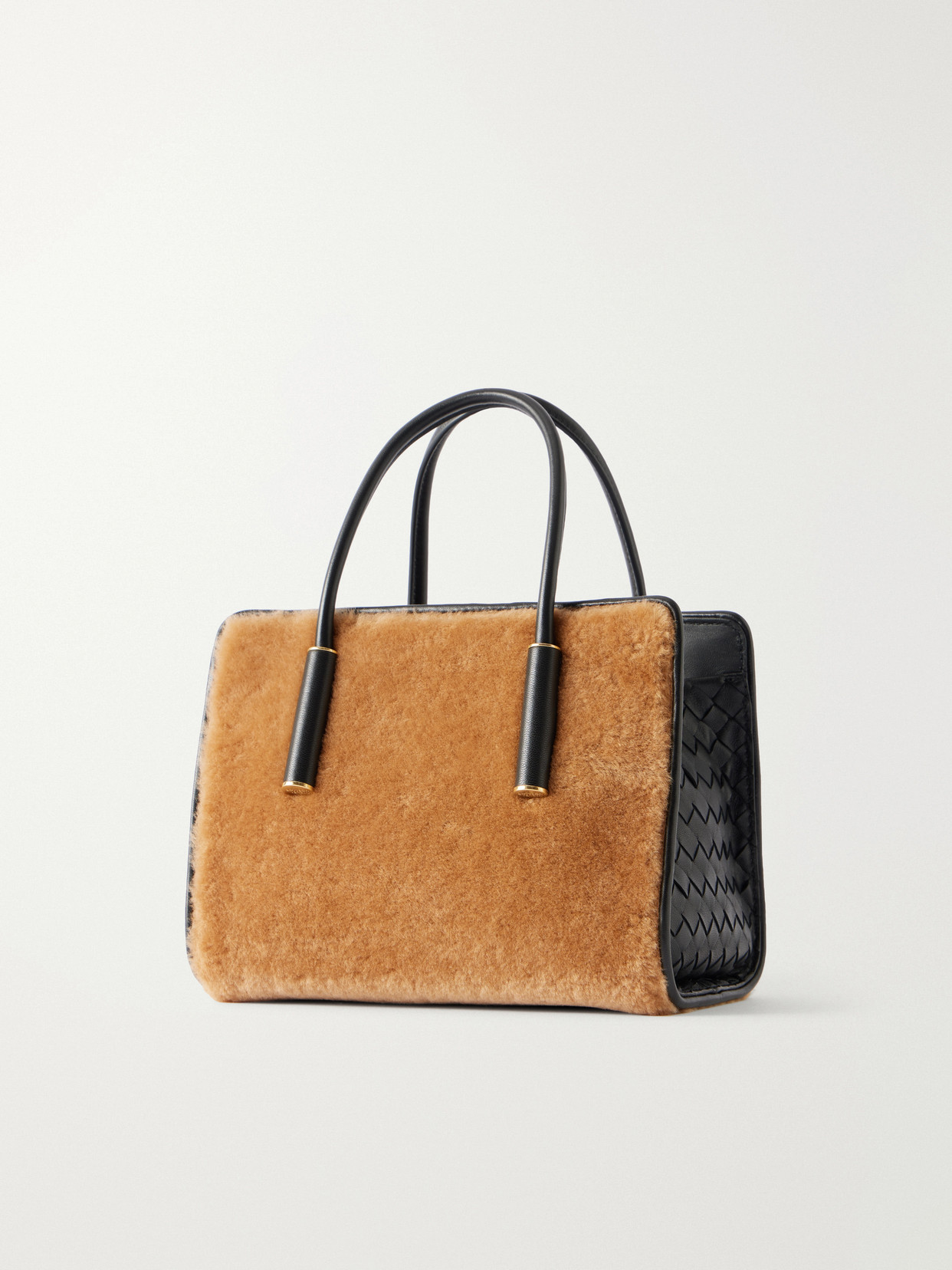 Shearling And Intrecciato Leather Tote