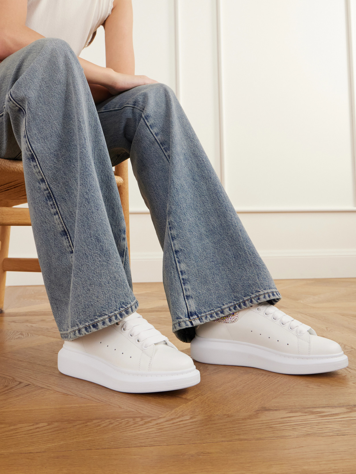 Embellished Suede-Trimmed Leather Sneakers